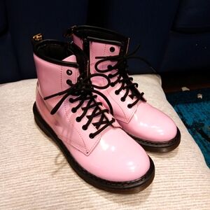 Dr. Doc Martens Zavala Combat Boots grils sizd 3 L Pink Leather Lace Up